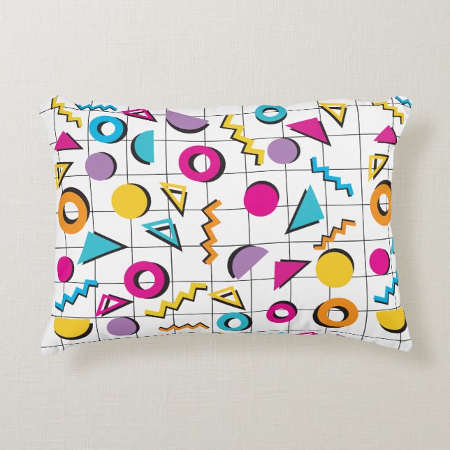 Colourful Eighties 80's Retro Geometric Pattern  Accent Pillow (Front)