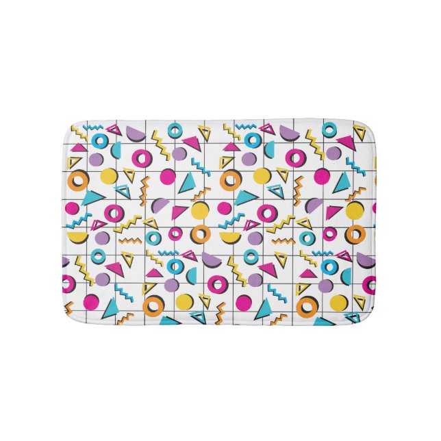 Colourful Eighties 80's Retro Geometric Pattern Bath Mat (Front)