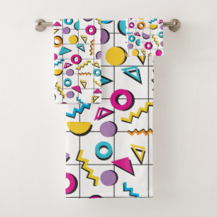 Colourful Eighties 80's Retro Geometric Pattern  Bath Towel Set
