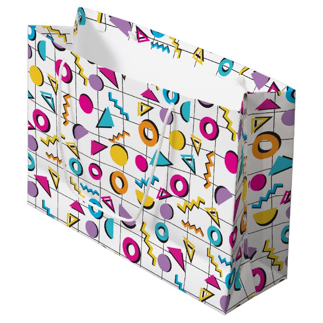 Colourful Eighties 80's Retro Geometric Pattern  Large Gift Bag (Front Angled)
