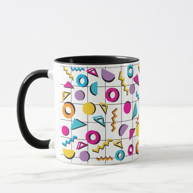 Colourful Eighties 80's Retro Geometric Pattern  Mug (Left)