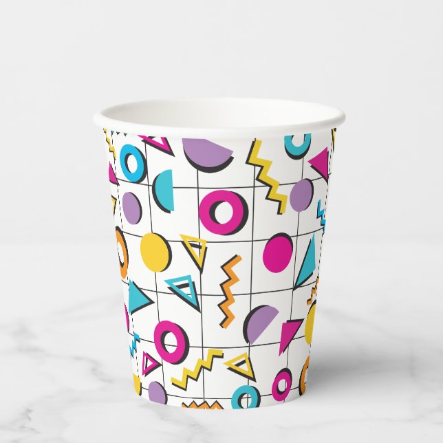 Colourful Eighties 80's Retro Geometric Pattern   Paper Cups (Front)