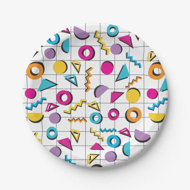 Colourful Eighties 80's Retro Geometric Pattern   Paper Plate (Front)
