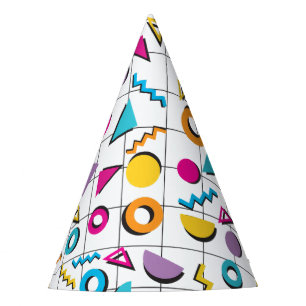 Colourful Eighties 80's Retro Geometric Pattern Party Hat