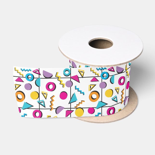 Colourful Eighties 80's Retro Geometric Pattern   Satin Ribbon (Spool)