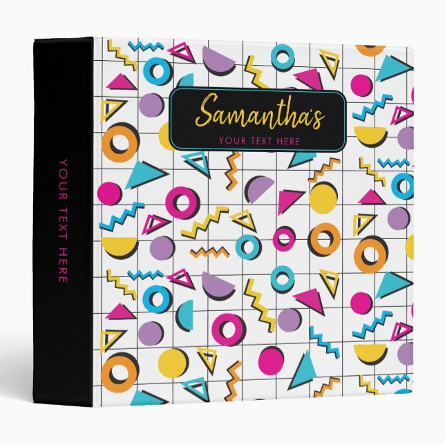 Colourful Eighties 80's Retro Geometric School Binder (Front/Spine)