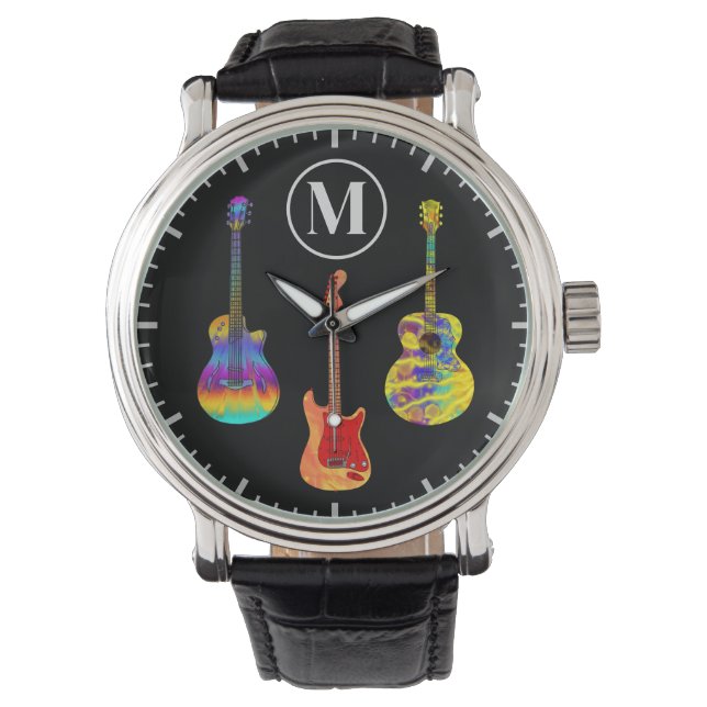 Colourful electric acoustic guitars personalized watch (Front)