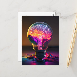 Colourful Electric Brain Light Bulb Postcard