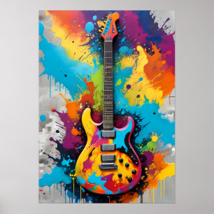 Colourful Electric Guitar Graffiti, Music Vibes Poster