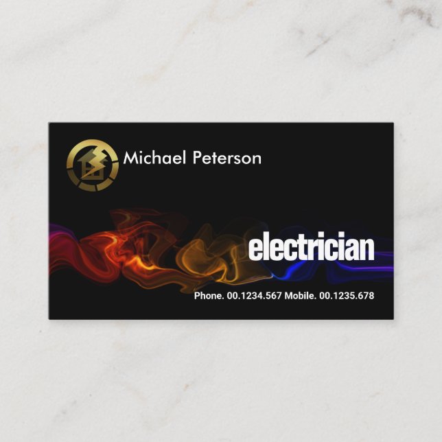 Colourful Electrical Wave Gold Home Lightning Business Card (Front)