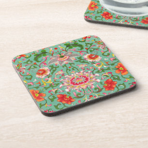 Colourful Elegant Asian Floral Chinoiserie Pattern Coaster