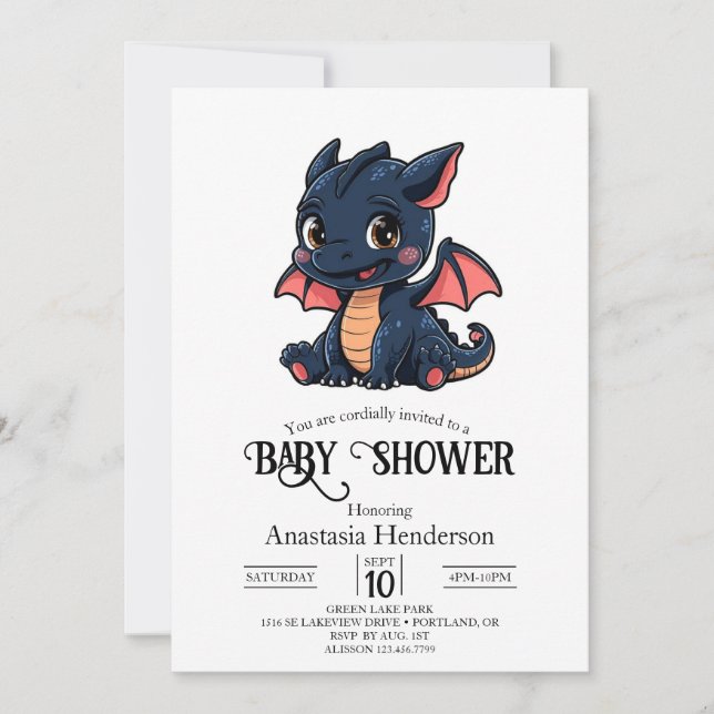 Colourful Elegant Digital Dragon Baby Shower Invitation (Front)