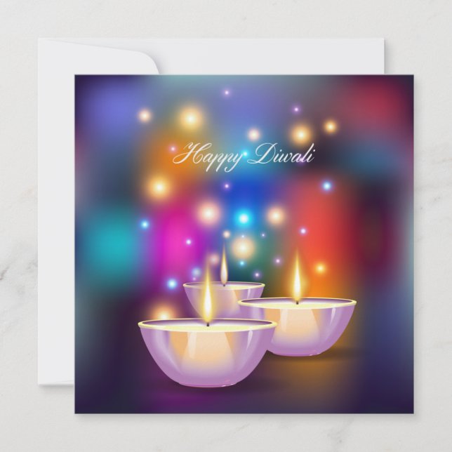 Colourful Elegant Diwali deepas Invitation (Front)