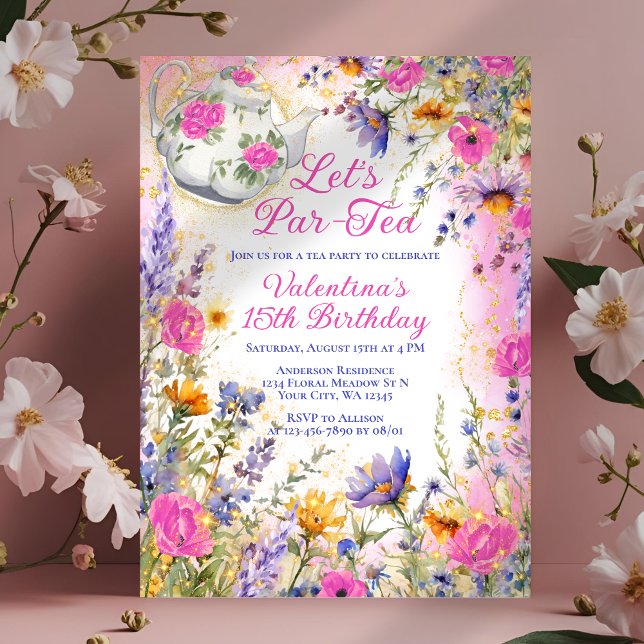 Colourful Elegant Floral Garden Birthday Tea Party Invitation (Creator Uploaded)