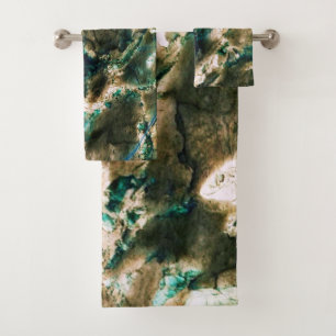 Colourful Elegant Marble Tan Brown and Aqua Bath Towel Set