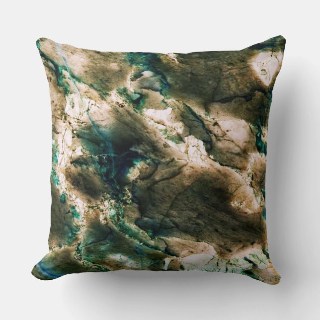 Colourful Elegant Marble Tan Brown and Aqua Throw Pillow (Front)