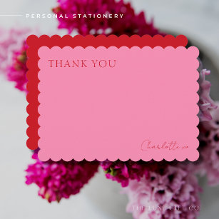 Colourful Elegant Pink and Red Scalloped Edge Thank You Card