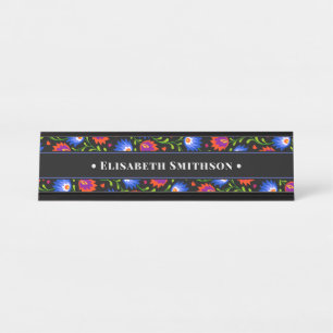 Colourful Elegant Professional Bold Bohemian Flora Desk Name Plate