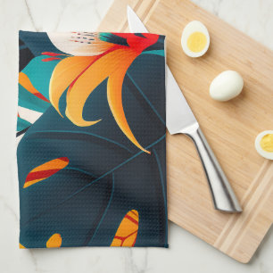 Colourful Elegant Tropical Leaves and Flowers   Kitchen Towel