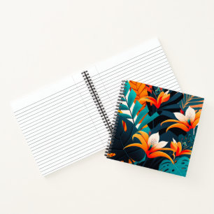 Colourful Elegant Tropical Leaves and Flowers   Notebook