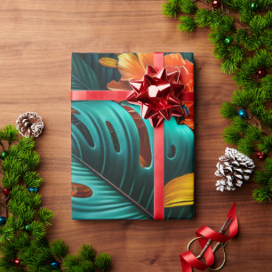 Colourful Elegant Tropical Leaves and Flowers Wrapping Paper