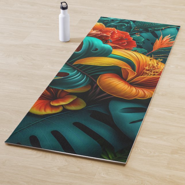 Colourful Elegant Tropical Leaves and Flowers | Yoga Mat (In Situ)