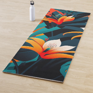 Colourful Elegant Tropical Leaves and Flowers   Yoga Mat