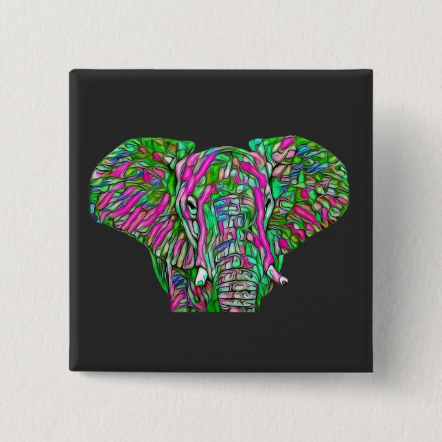 Colourful Elephant  2 Inch Square Button (Front)