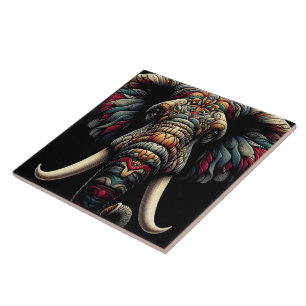 Colourful elephant art with detailed patterns tile