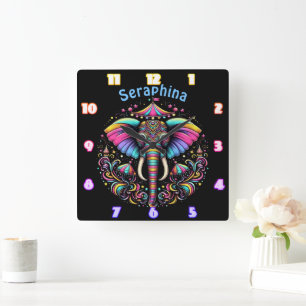 Colourful elephant at a festive fair square wall clock