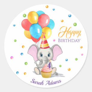 Colourful Elephant Cartoon Kids Birthday Classic R Round Sticker