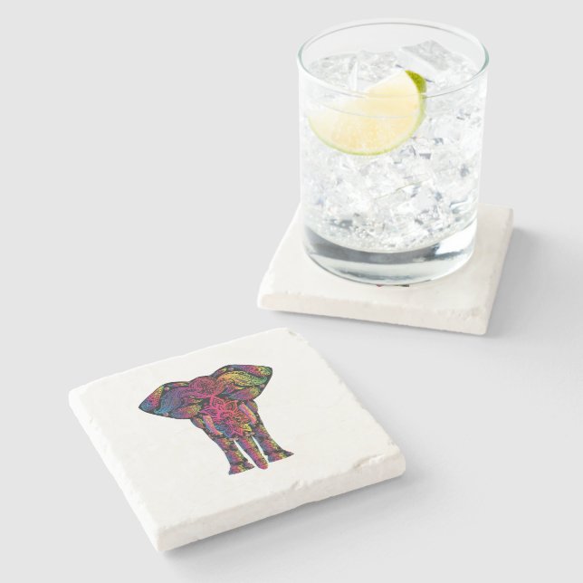 Colourful elephant cartoon stone coaster (Side)