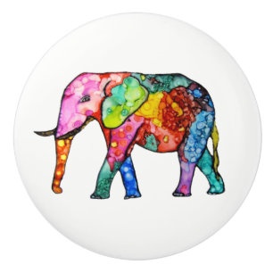Colourful Elephant Door Knob - Ceramic