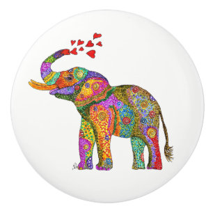 Colourful Elephant Door Knob - Ceramic