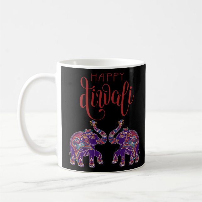Colourful Elephant Happy Deepavali Diwali For Hind Coffee Mug (Left)