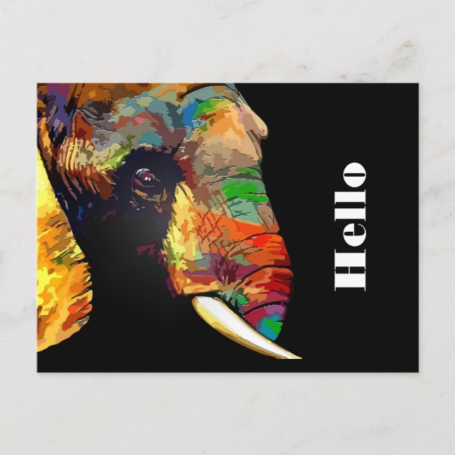 Colourful Elephant Head Portrait Drawing Postcard (Front)