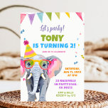 Colourful Elephant Party Kid's Birthday Invitation<br><div class="desc">Colourful Elephant Party Kid's Birthday Invitation,  Rainbow Confetti Let's Party Birthday Invite,  Editable Kids Birthday Invite</div>