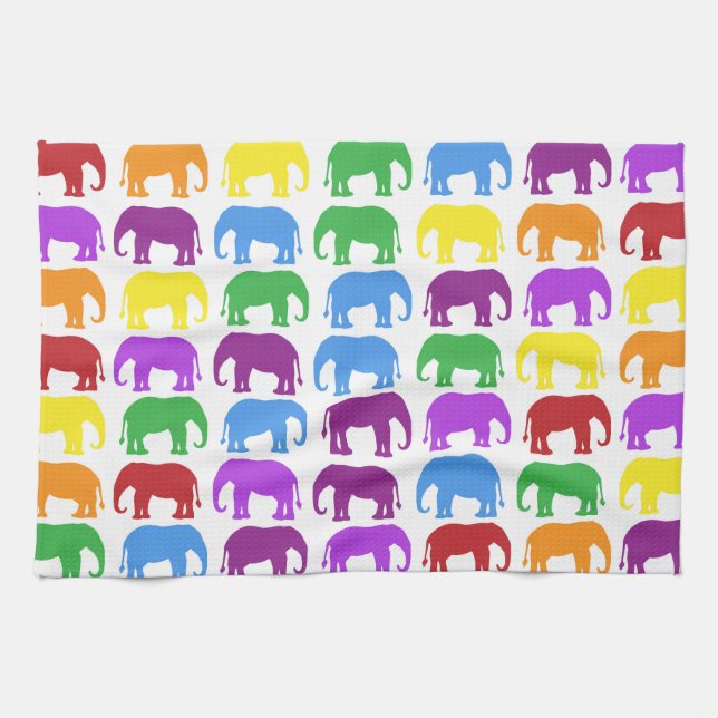 Colourful Elephant Pattern Kitchen Towel (Horizontal)