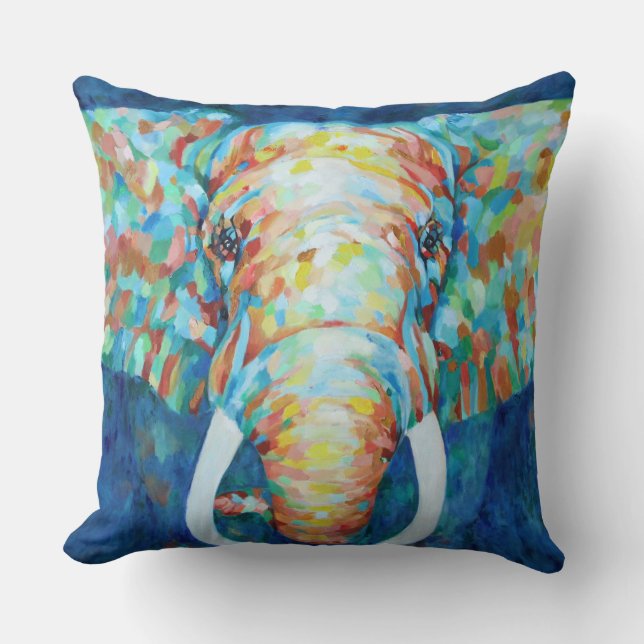 Colourful Elephant Throw Pillow (Front)