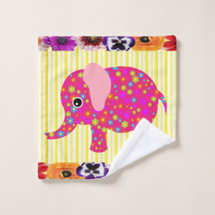 Colourful Elephant Yellow StripeBathroom Towel Set