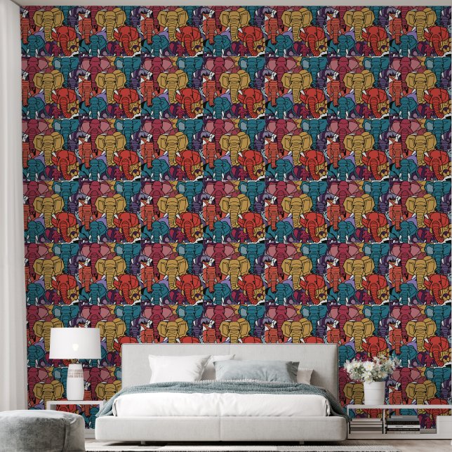 Colourful Elephants Abstract Wallpaper (Bedroom)