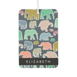 Colourful Elephants, Elephant Pattern, Your Name Air Freshener