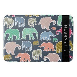 Colourful Elephants, Elephant Pattern, Your Name Bath Mat