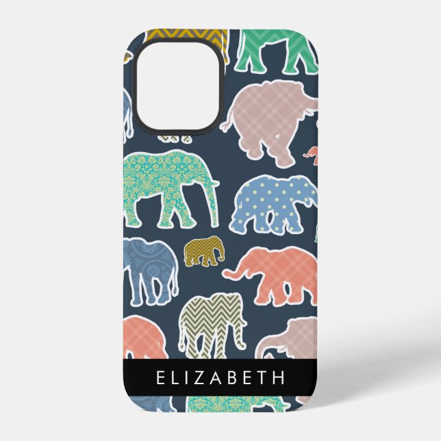 Colourful Elephants, Elephant Pattern, Your Name iPhone Case (Back)