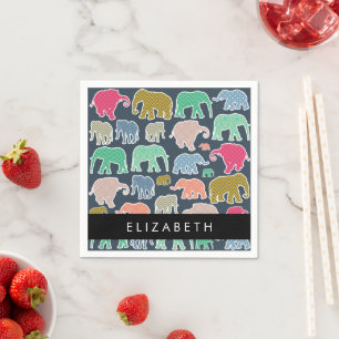Colourful Elephants, Elephant Pattern, Your Name Napkin