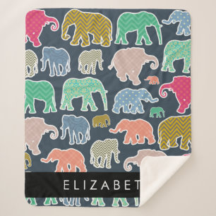 Colourful Elephants, Elephant Pattern, Your Name Sherpa Blanket