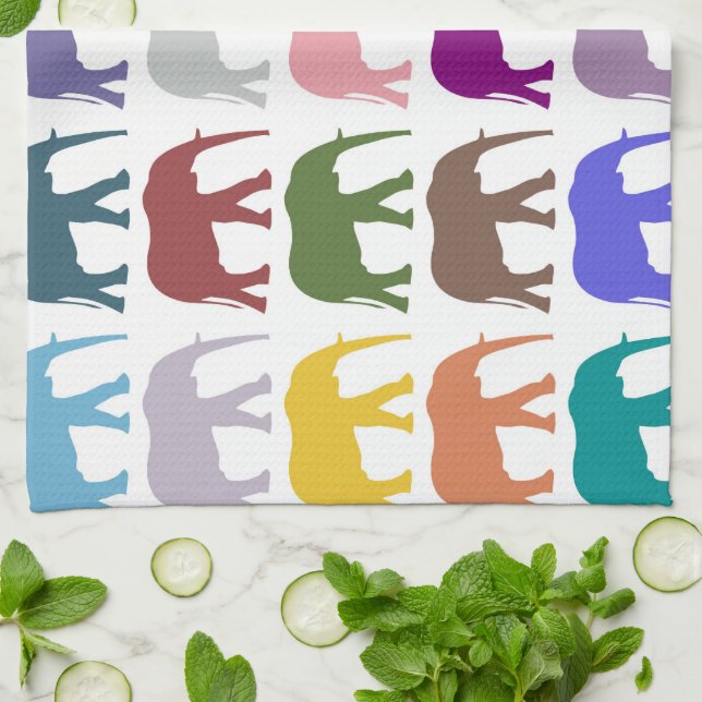 Colourful Elephants, Pattern Of Elephants Kitchen Towel (Folded)