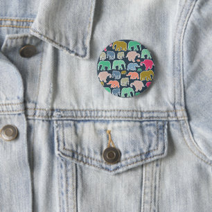 Colourful Elephants, Pattern Of Elephants, Zigzag 2 Inch Round Button