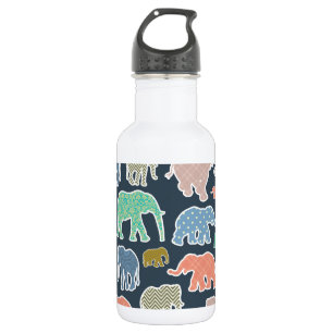Colourful Elephants, Pattern Of Elephants, Zigzag 532 Ml Water Bottle