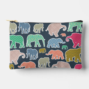 Colourful Elephants, Pattern Of Elephants, Zigzag Accessory Pouch